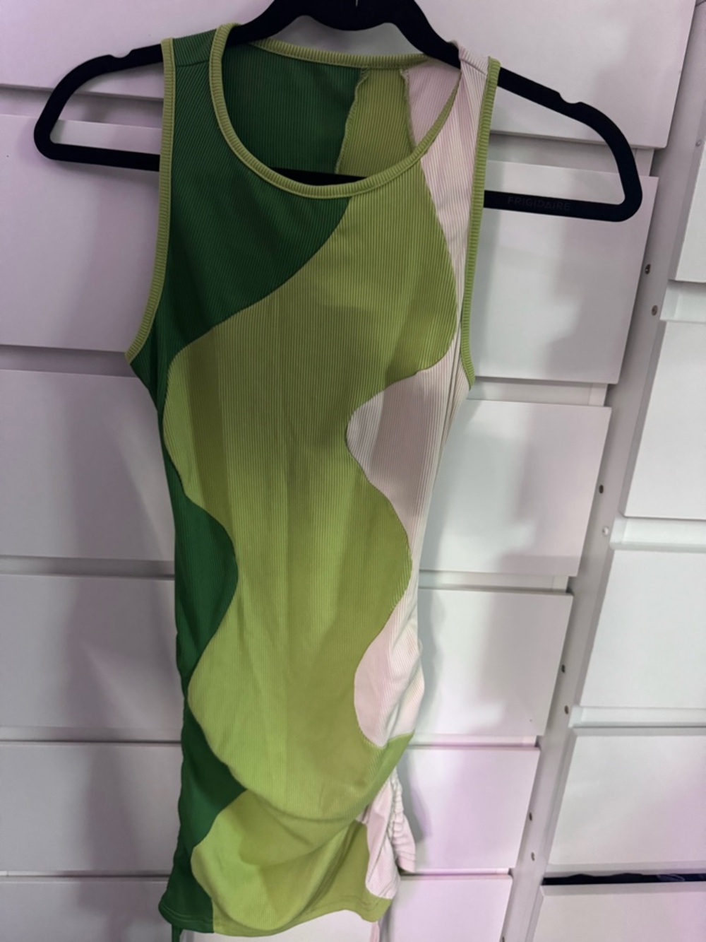 SHEIN Green Wave Print Ribbed Mini Dress